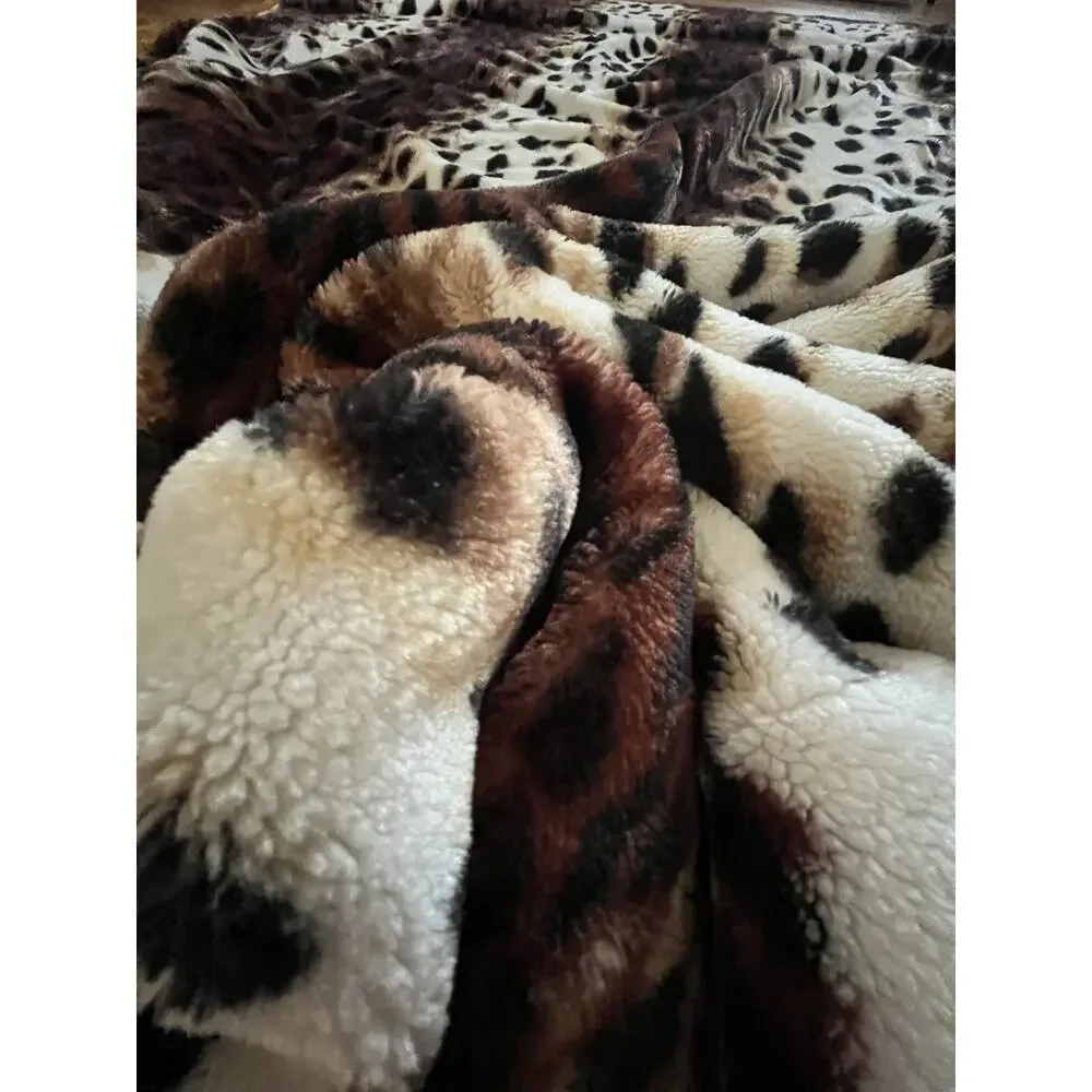 Vintage Queen Tiger Animal Plush Acrylic Korean Mink Reversible Blanket Sz 89x77